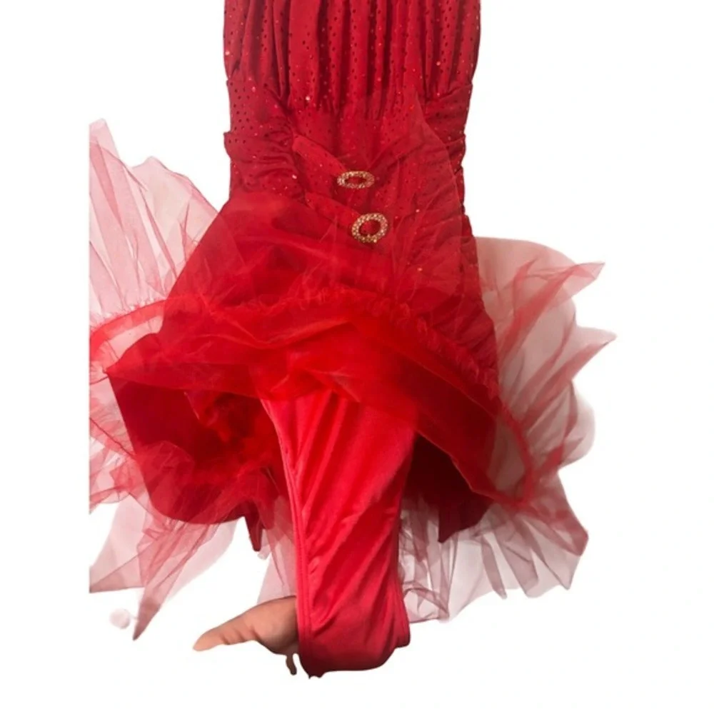 The‎ Competitor Child Size Large Red Sequin Dance Gymnastics Leotard Dress